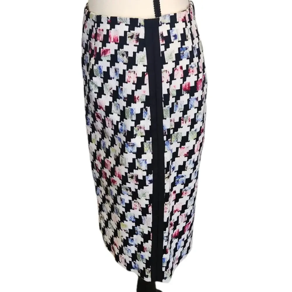 White House Black Market Houndstooth Geometric Pencil Skirt Twill Sz 6 NWOT